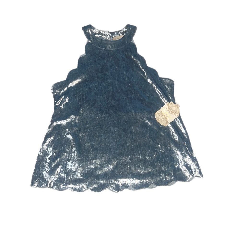 Altar'd State Crushed Velvet Halter Top Scalloped Hem Blue Silver Small NWT